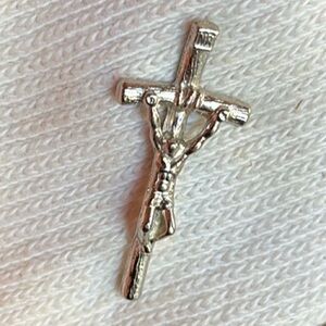 Vintage silver crucifix pin lapel Ty tack back Cross Jesus